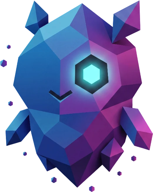 Sili, the Silica mascot: a low-poly crystalline creature with a single lit hexagonal eye